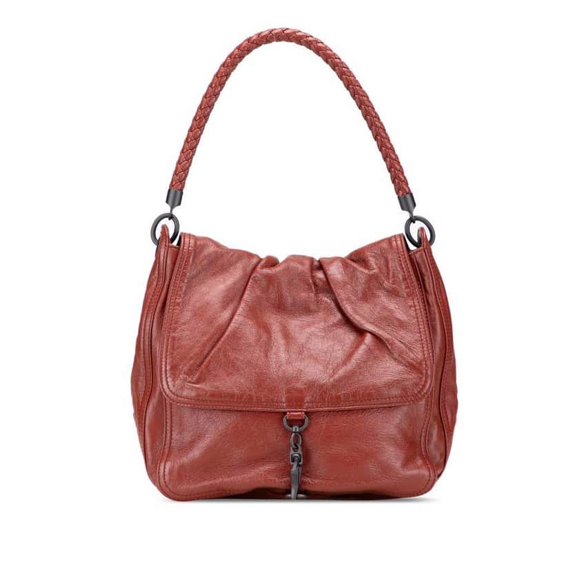 Bottega Veneta Intrecciato Trimmed Nappa Top Handle Bag Red Leather Good condition - Front View
