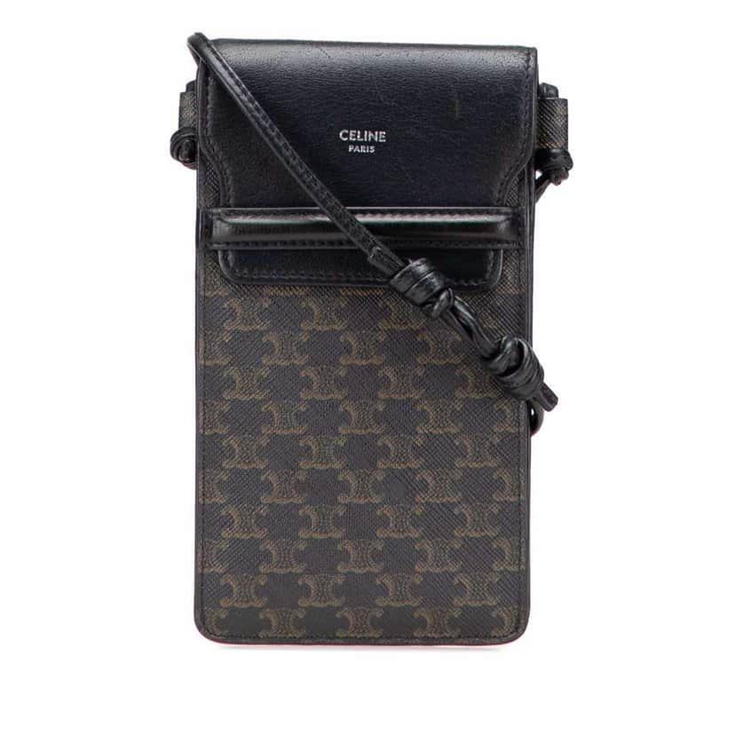 Celine Triomphe Coated Canvas Phone Pouch Flap Crossbody Brown Canvas Good condition - Front View