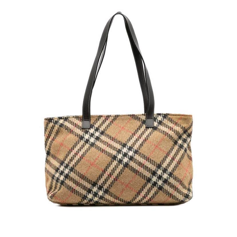 Burberry Supernova Check Wool Tote Brown Wool Good condition - Front View