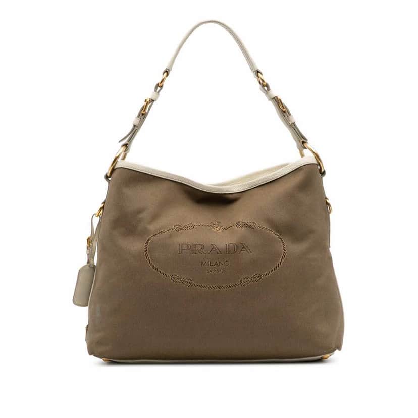Prada Canvas Canapa Logo Shoulder Bag Brown Canvas Very good condition - Front View