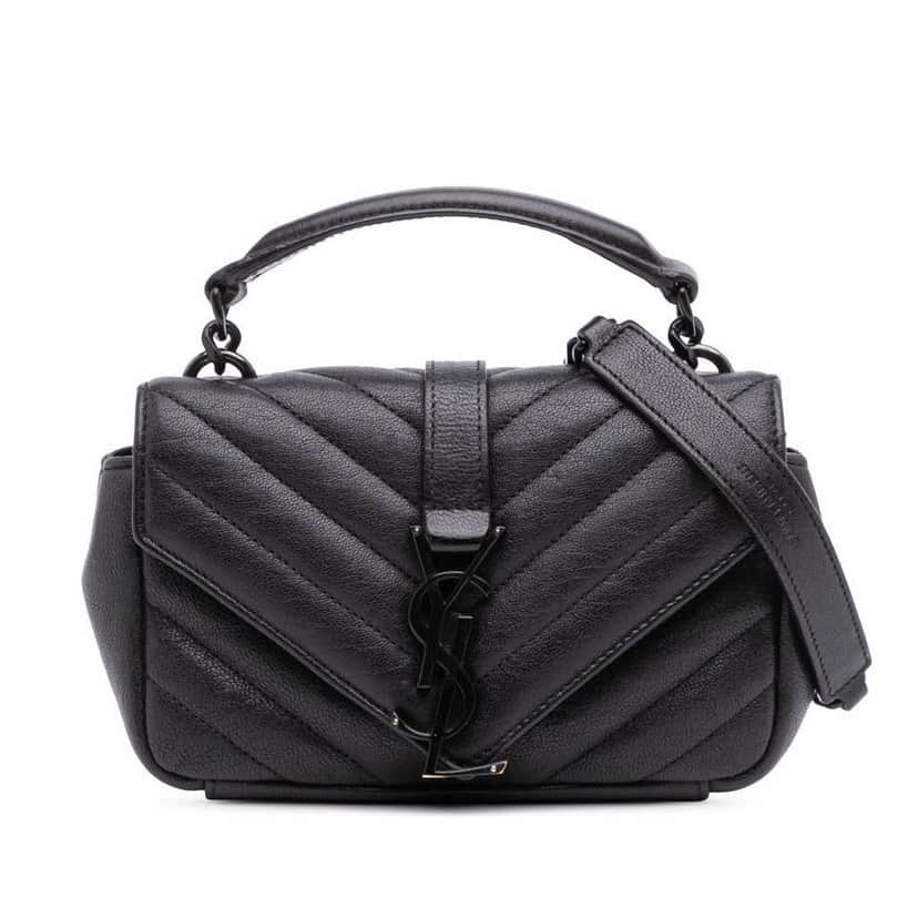 Saint Laurent Mini Chevron Sheepskin Monogram College Satchel Black Leather Good condition - Front View