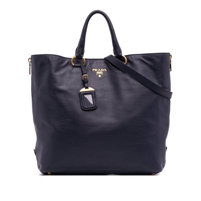 Prada Soft Calf Open Convertible Tote Blue Leather Good condition - Front View