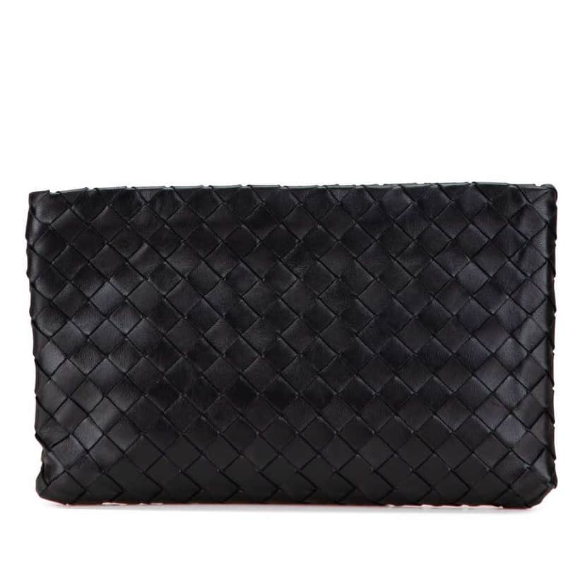 Bottega Veneta Nappa Intrecciato Clutch Black Leather Good condition - Front View