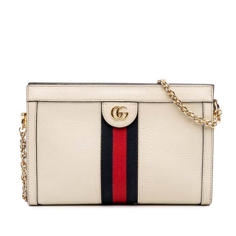 Gucci Small Calfskin Ophidia Chain Crossbody White Leather Fair condition - Front View