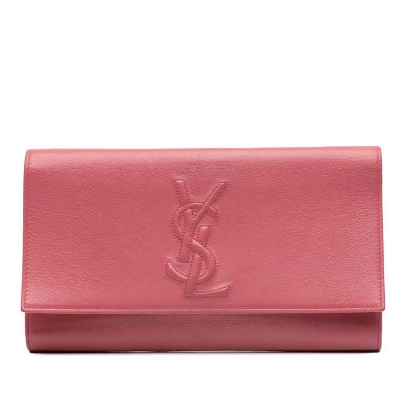 Yves Saint Laurent Large Leather Belle de Jour Clutch Pink Leather Good condition - Front View