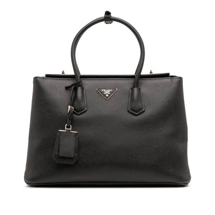 Prada Saffiano Cuir Turnlock Twin Satchel Black Leather Good condition - Front View