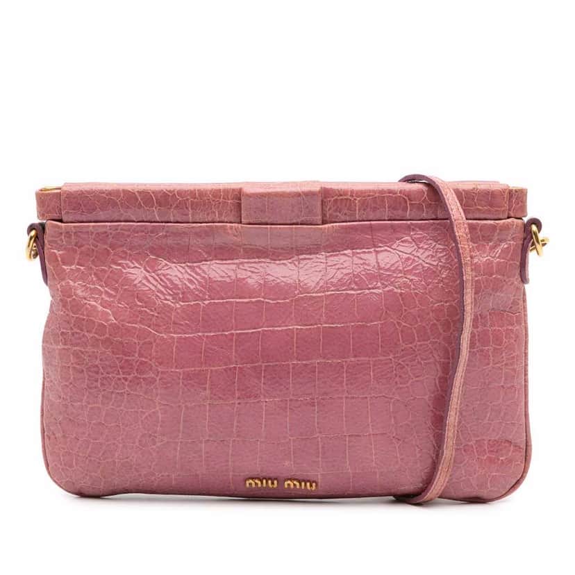 Miu Miu Croc Embossed Crackle Patent Crossbody Pink Leather Good condition - Front View