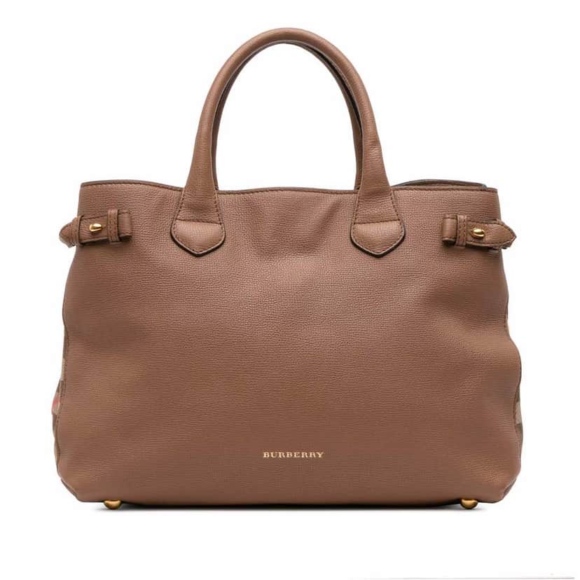 Burberry Medium Leather and House Check Banner Satchel Brown Leather Good condition - Front View
