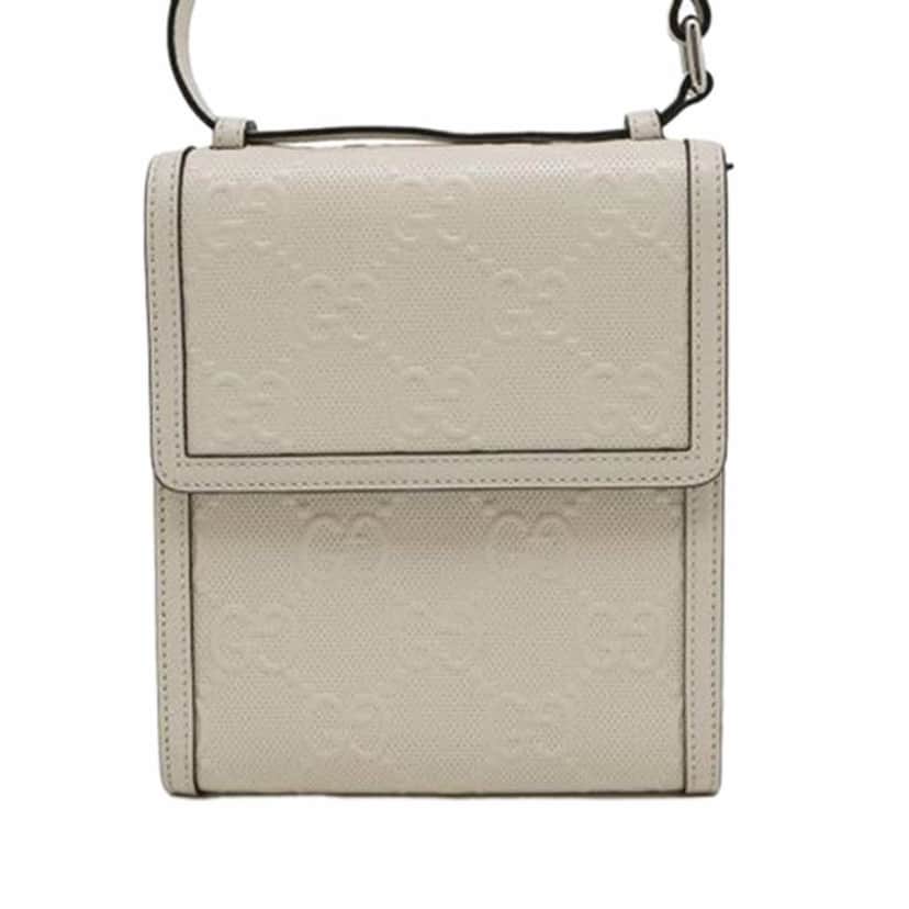 Gucci GG Embossed Flap Satchel White Leather Good condition - Front View