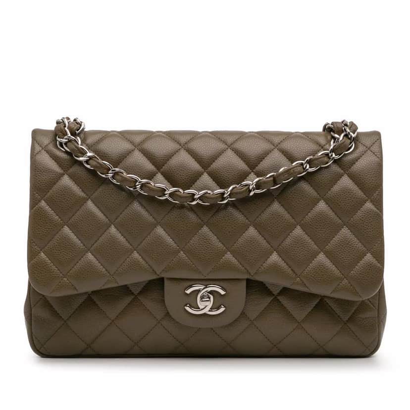 Chanel Jumbo Classic Caviar Double Flap Brown Leather Good condition - Front View