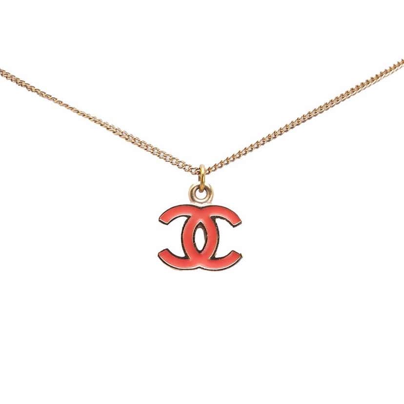 Chanel Gold Plated Enamel CC Pendant Necklace Gold Metal Good condition - Front View