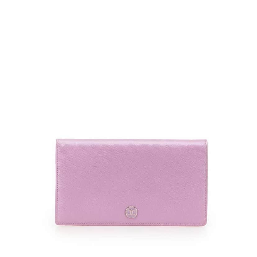 Chanel Grained Calfskin CC Button Yen Long Wallet Purple Leather Good condition - Front View