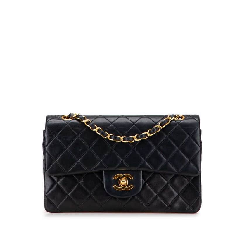 Chanel Small Classic Lambskin Double Flap Black Leather Good condition - Front View