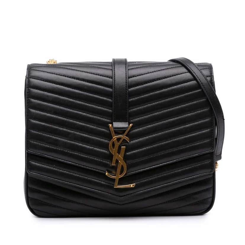 Saint Laurent Medium Chevron Lambskin Monogram Sulpice Bag Black Leather Good condition - Front View