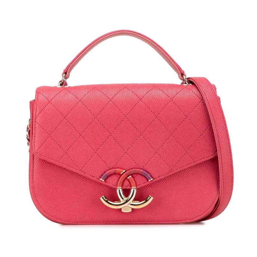 Chanel Small Caviar Paris Cuba Thread Around Flap Pink Leather Good condition - Front View