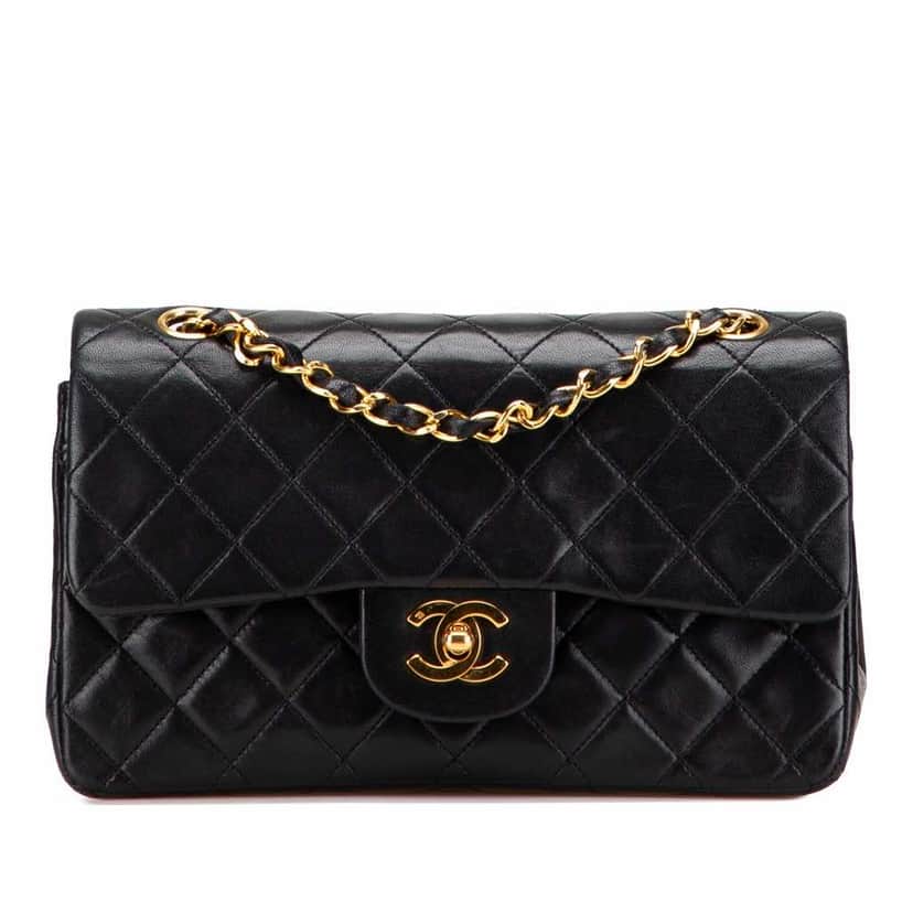 Chanel Small Classic Lambskin Double Flap Black Leather Good condition - Front View