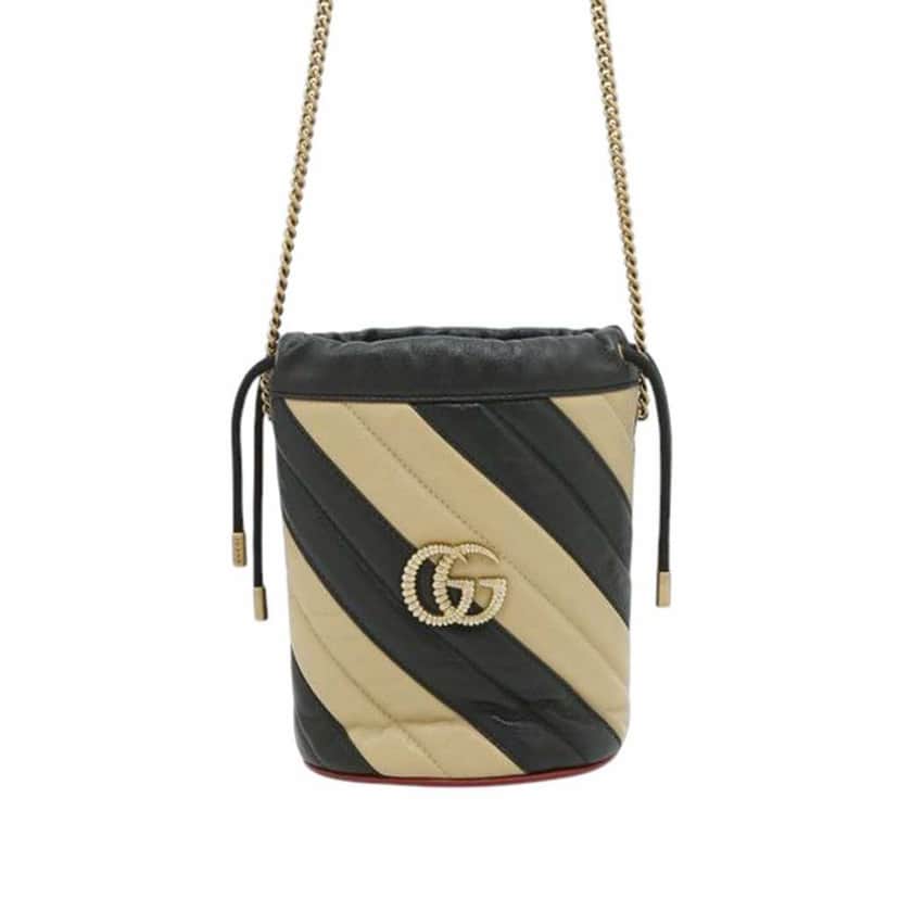 Gucci Mini GG Marmont Matelasse Leather Torchon Bucket Bag Brown Leather Good condition - Front View