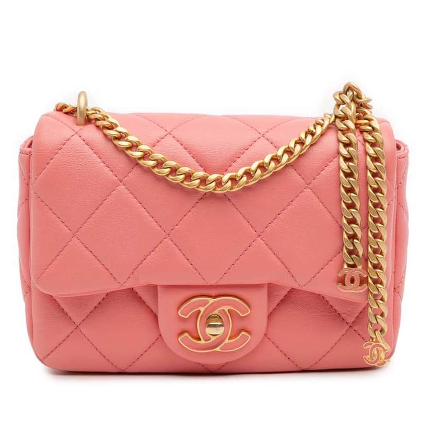 Chanel Mini Lambskin Pending CC Flap Pink Leather Good condition - Front View