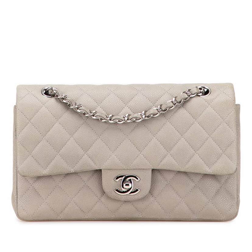 Chanel Medium Classic Caviar Double Flap Grey Leather Good condition - Front View
