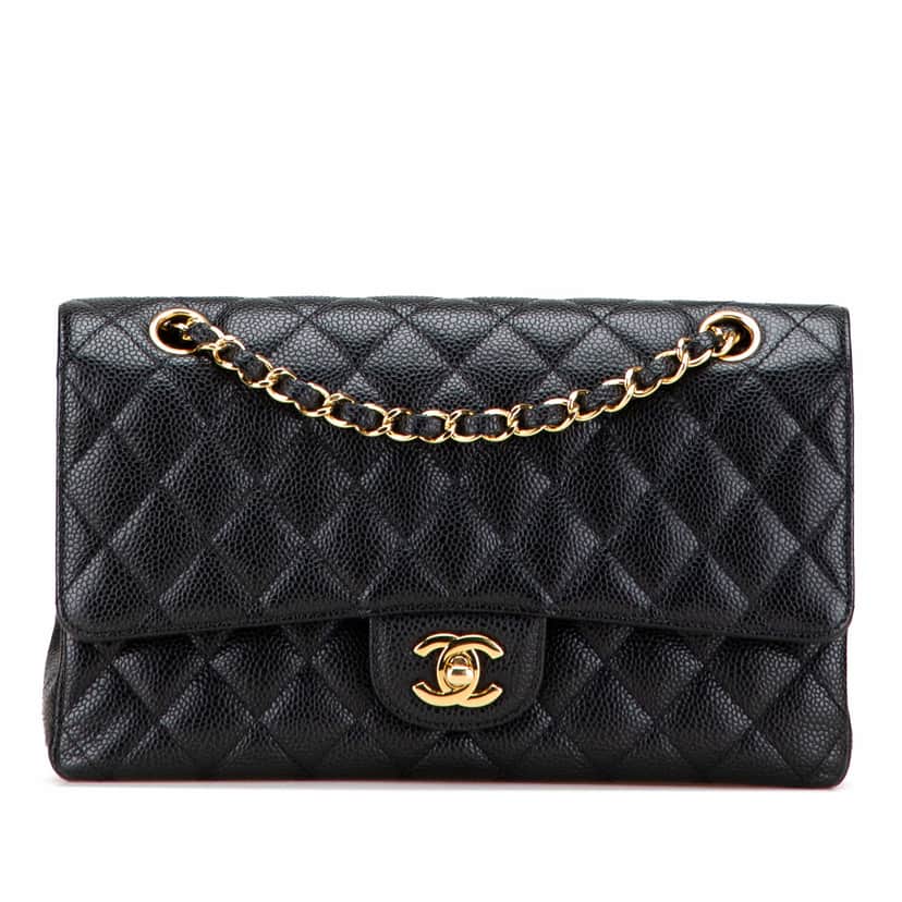 Chanel Medium Classic Caviar Double Flap Black Leather Good condition - Front View