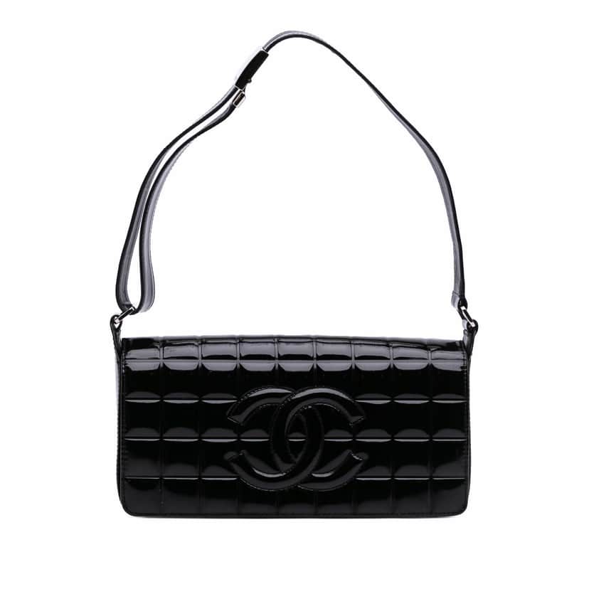 Chanel Chocolate Bar Patent Flap Black Leather Good condition - Front View