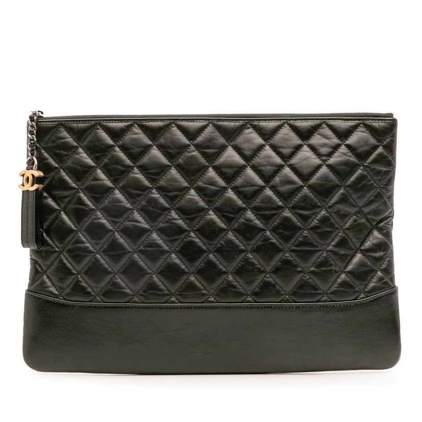 Chanel Large Aged Calfskin Gabrielle O Case Clutch Black Leather Good condition - Front View