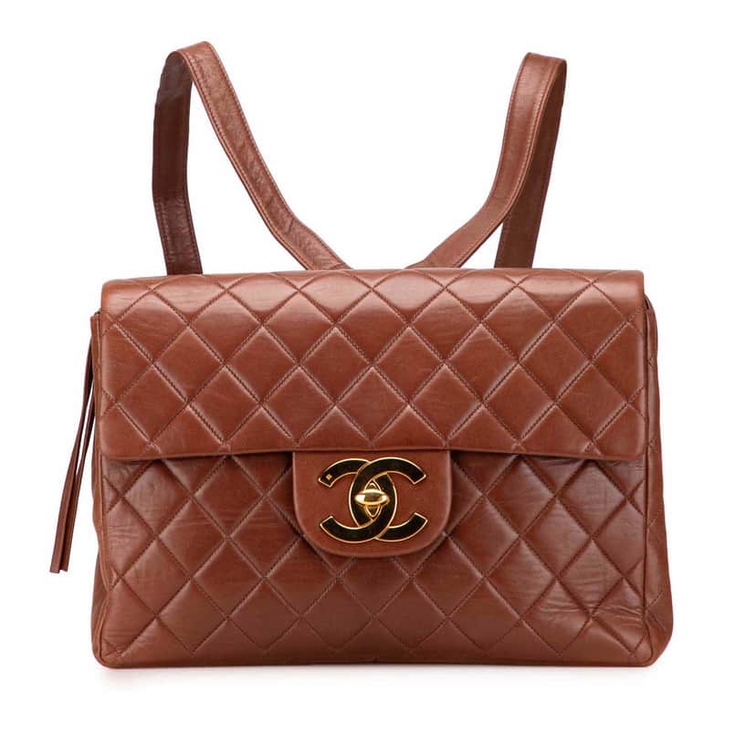 Chanel Jumbo XL Quilted Lambskin Flap Backpack Brown Leather Good condition - Front View