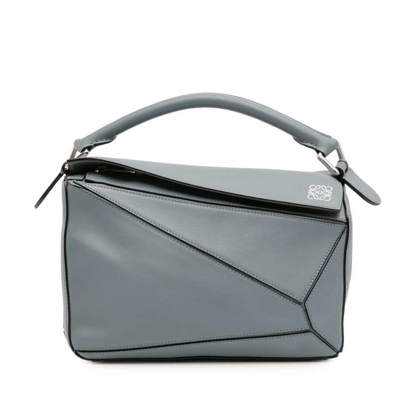 Loewe Small Calfskin Puzzle Satchel Blue Leather Good condition - Front View