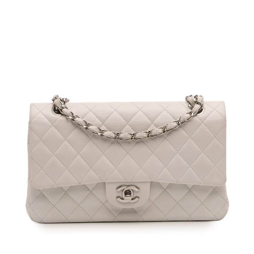 Chanel Medium Classic Caviar Double Flap White Leather Good condition - Front View
