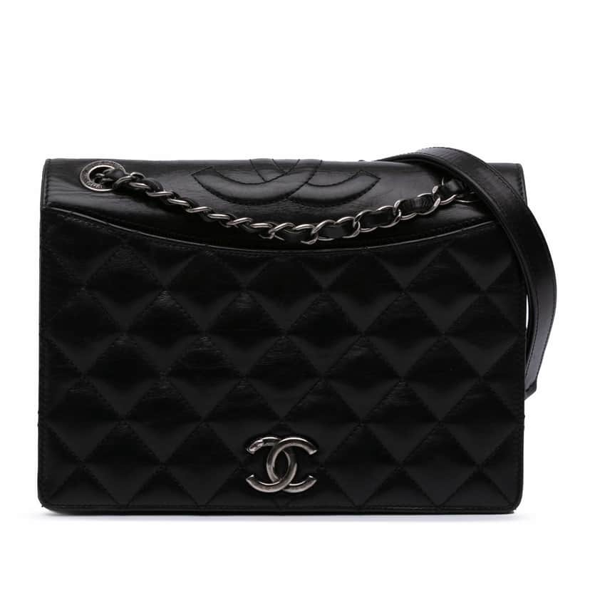 Chanel Medium Quilted Lambskin Ballerine Flap Black Leather Good condition - Front View