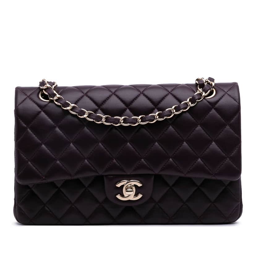 Chanel Medium Classic Lambskin Double Flap Purple Leather Good condition - Front View
