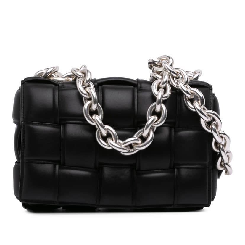 Bottega Veneta Nappa Intrecciato Padded Chain Cassette Satchel Black Leather Very good condition - Front View