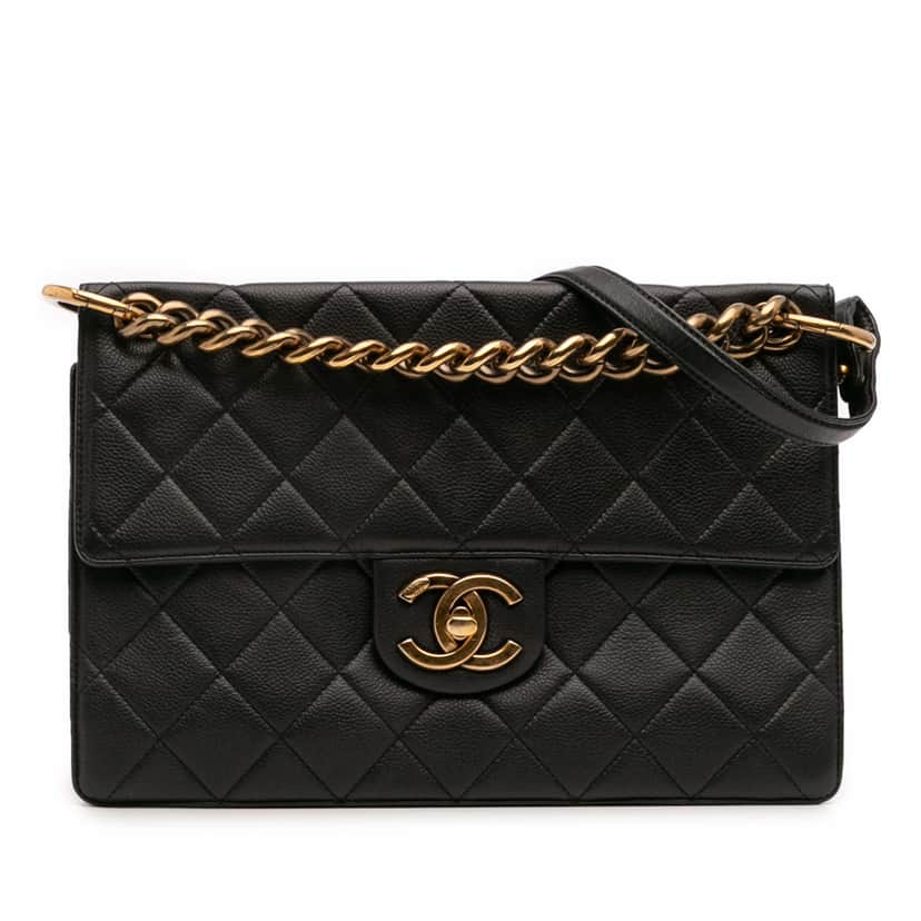 Chanel Jumbo CC Quilted Caviar Chunky Chain Flap Black Leather Good condition - Front View