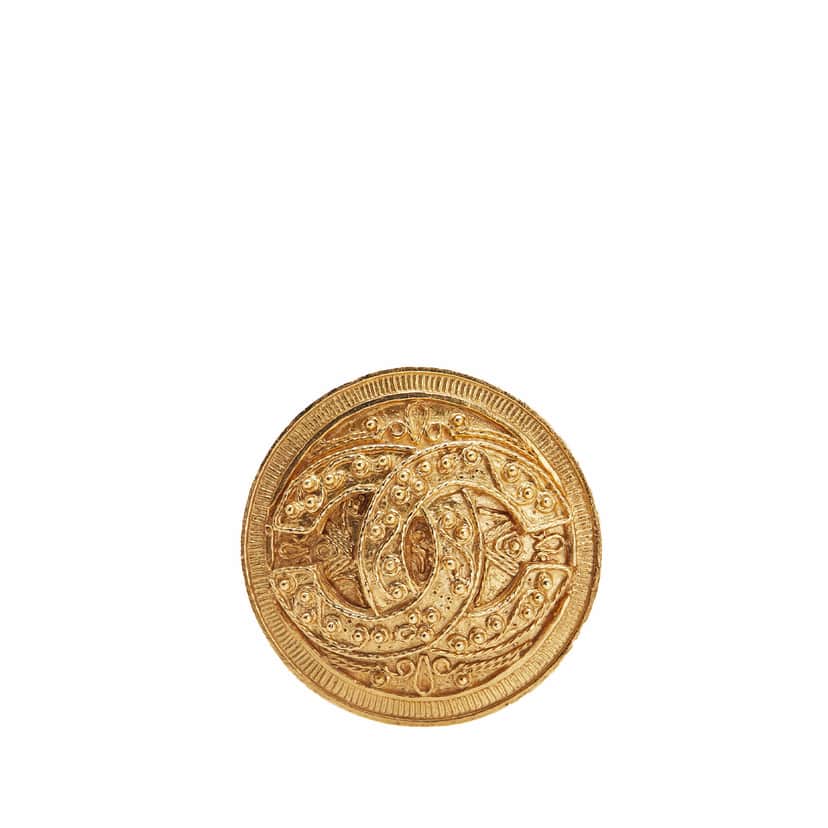 Chanel Gold Plated CC Medallion Brooch Gold Metal Good condition - Front View