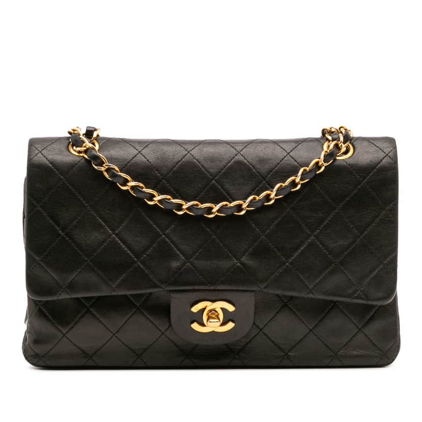 Chanel Medium Classic Lambskin Double Flap Black Leather Good condition - Front View
