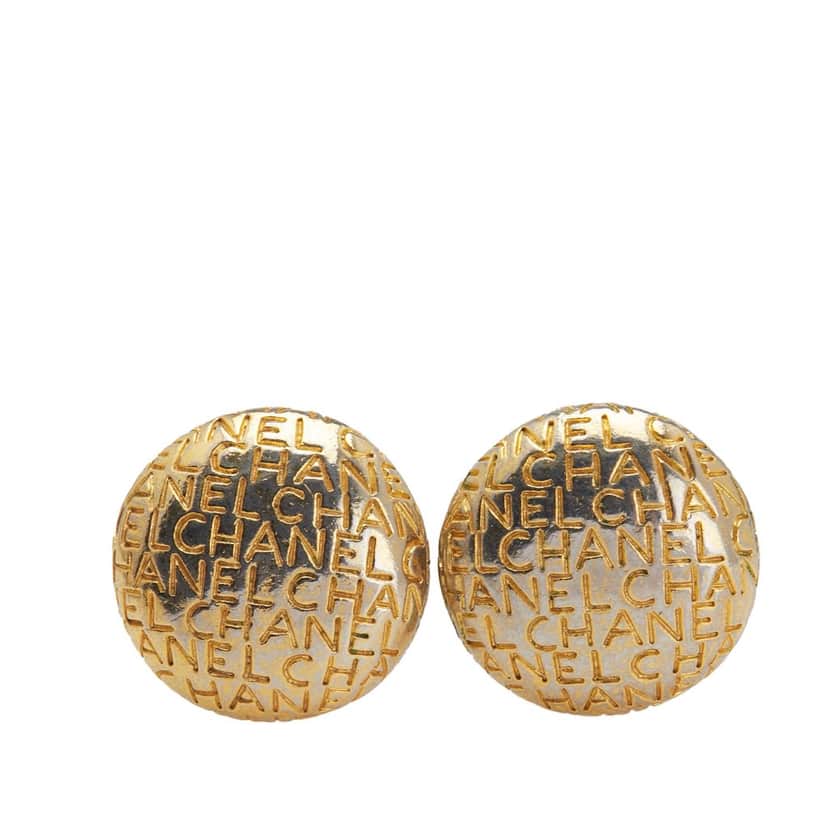 Chanel Gold Plated Logo Clip-On Earrings Gold Metal Good condition - Front View