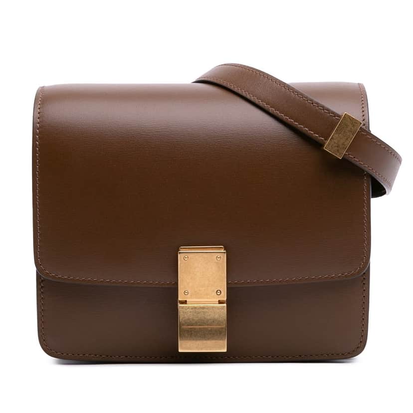 Celine Small Calfskin Classic Box Brown Leather Good condition - Front View