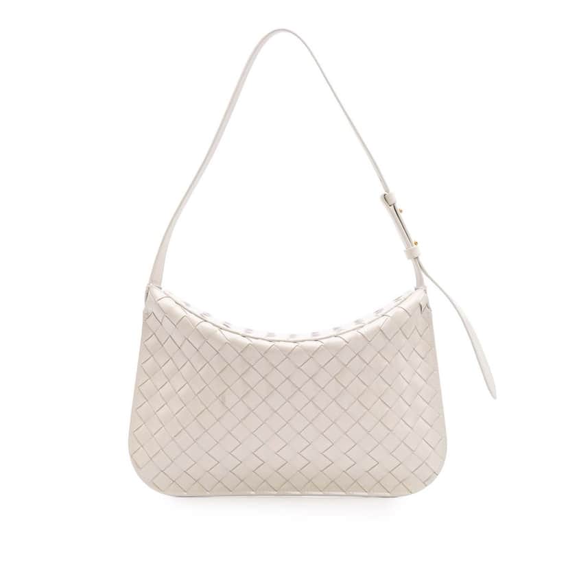 Bottega Veneta Brushed Calfskin Intrecciato Cradle Fold Over Shoulder Bag White Leather Good condition - Front View