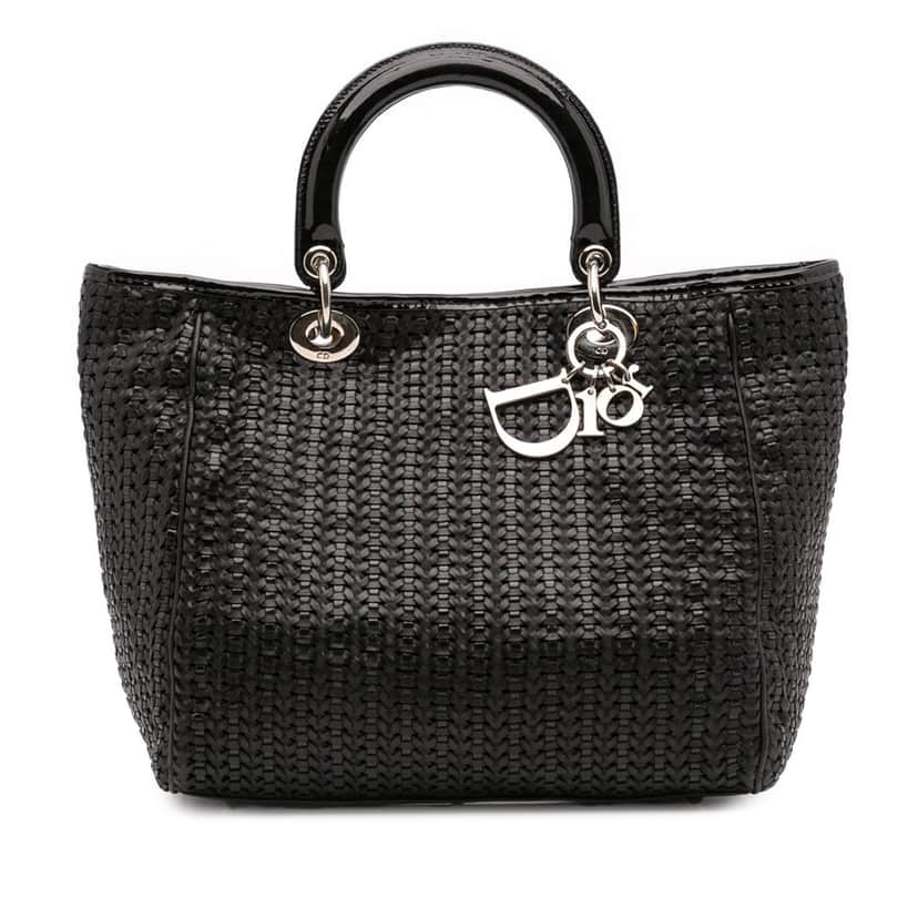 Dior Medium Woven Leather Soft Lady Dior Black Leather Good condition - Front View