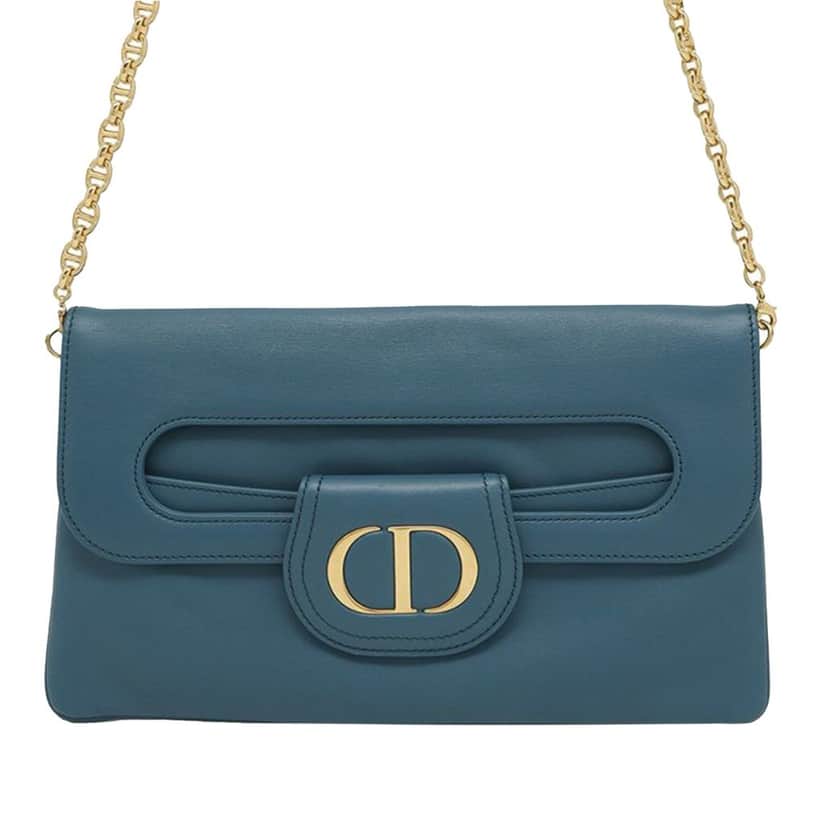 Dior Medium Calfskin DiorDouble Chain Bag Blue Leather Good condition - Front View