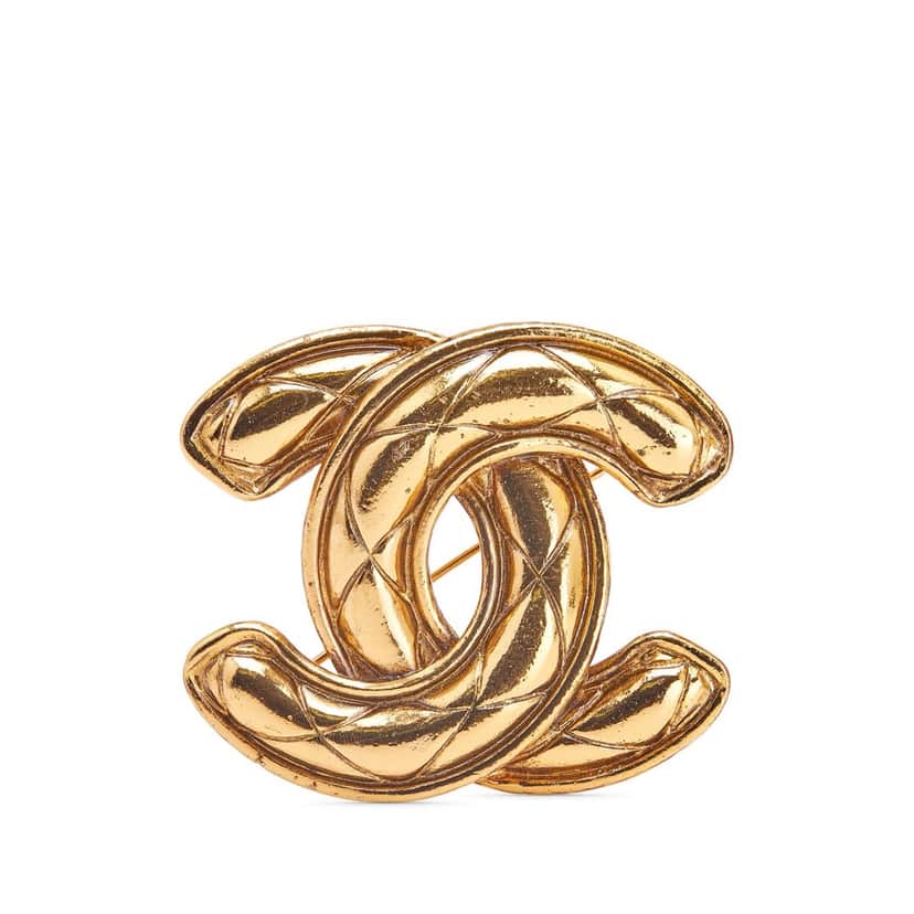 Chanel Gold Plated CC Quilted Brooch Gold Metal Good condition - Front View
