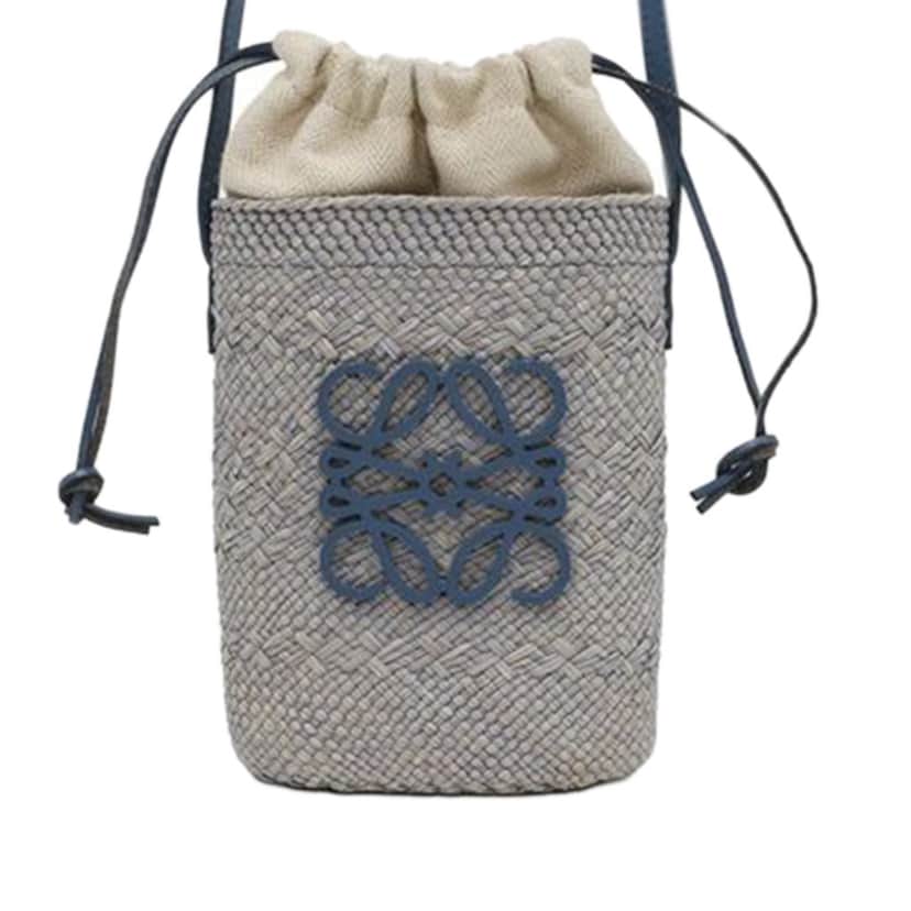 Loewe Anagram Iraka Palm Square Pocket Bucket Bag Blue Good condition - Front View