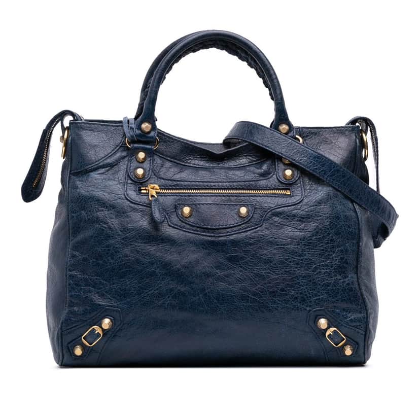 Balenciaga Lambskin Motocross Giant 12 Velo Satchel Blue Leather Good condition - Front View