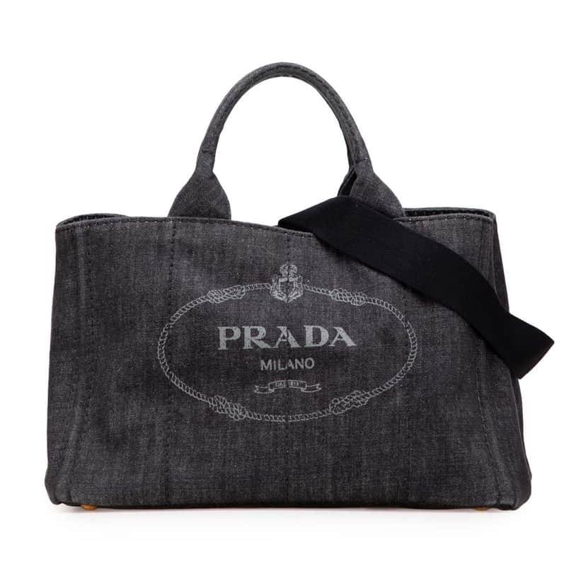 Prada Denim Canapa Logo Satchel Grey Denim Good condition - Front View
