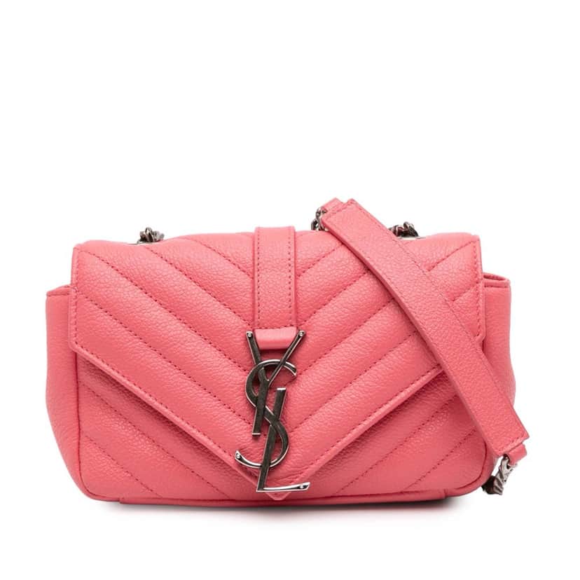 Saint Laurent Baby Grained Calfskin Chevron Classic Monogram Chain Bag Pink Leather Good condition - Front View