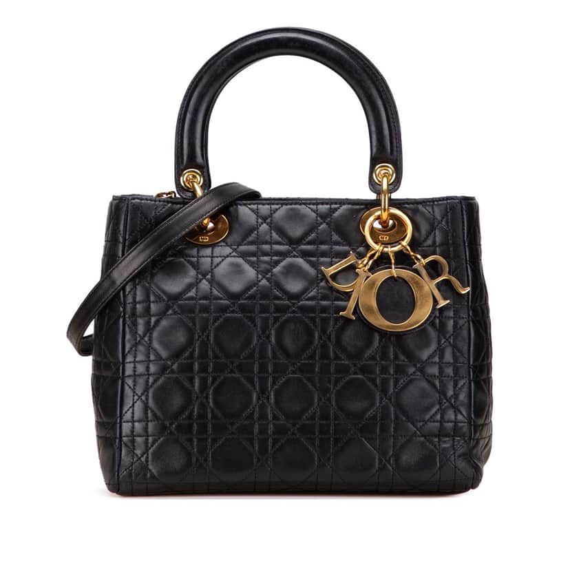 Dior Medium Lambskin Cannage Lady Dior Black Leather Good condition - Front View