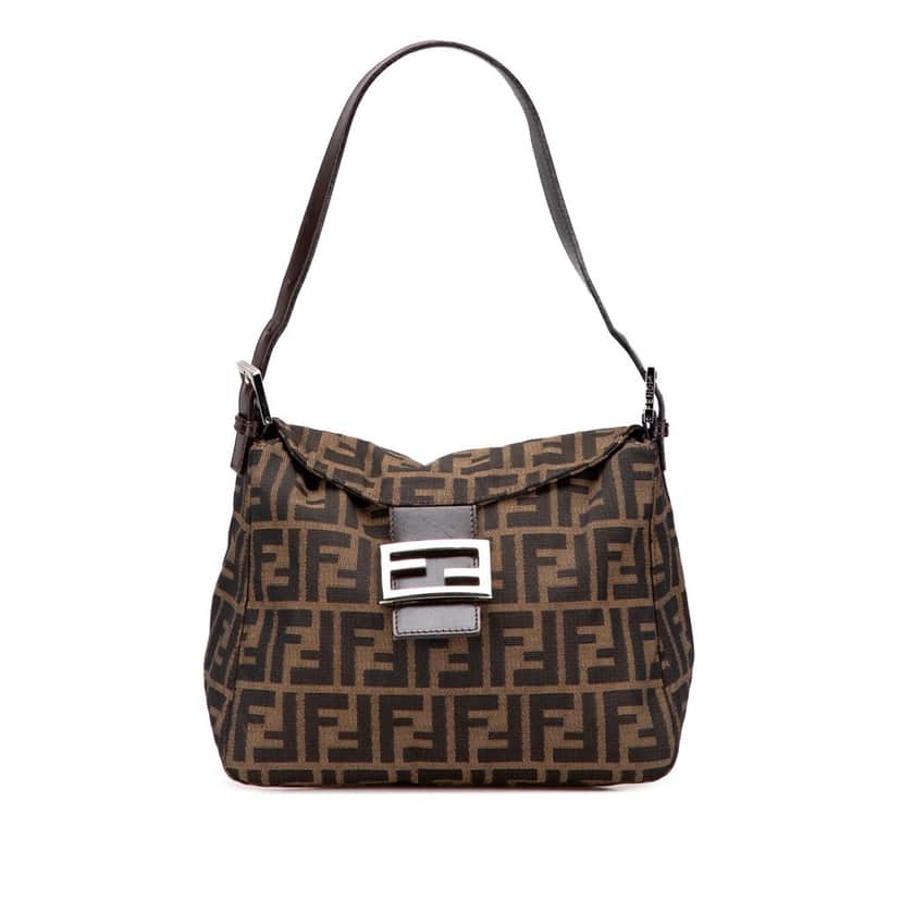 Fendi Zucca Canvas Double Flap Shoulder Bag Brown Canvas Good condition - Front View