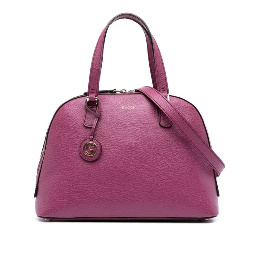 Gucci Dollar Calfskin Lady Dome Satchel Purple Leather Good condition - Front View