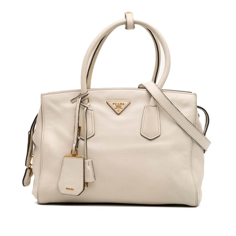 Prada Vitello Daino Zip Top Satchel White Leather Fair condition - Front View