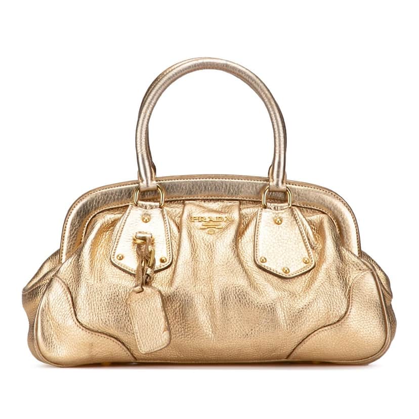 Prada Metallic Vitello Daino Frame Handbag Gold Leather Good condition - Front View